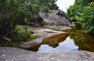 a stream running over flat rock on the Tani trail